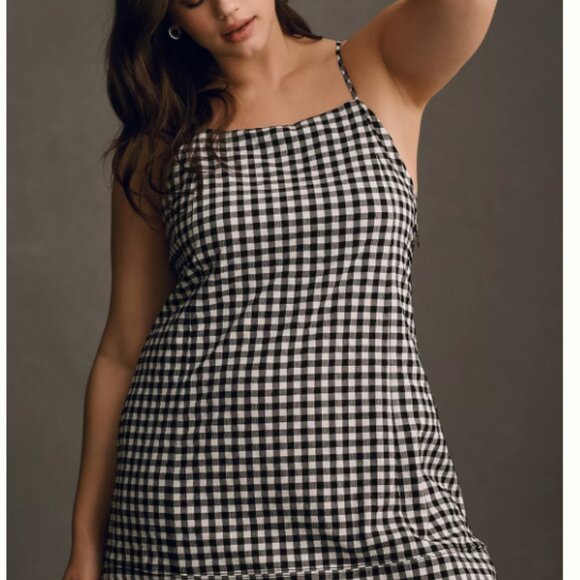 By Anthropologie Apron-Style Black/White Gingham Mini Dress - 3X - Picture 3 of 10